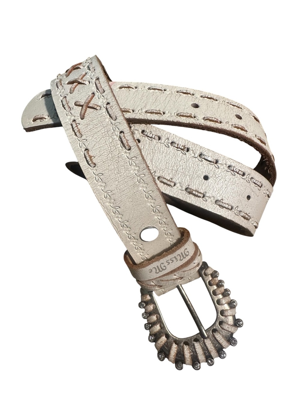 Miss Me girls white leather western belt xl